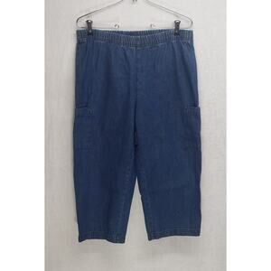 Basic Editions Denim Capri Pants Blue High Rise Elastic Waist Women’s Small